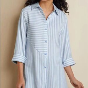 EUC Blue and White Striped Standout Button-Up Top